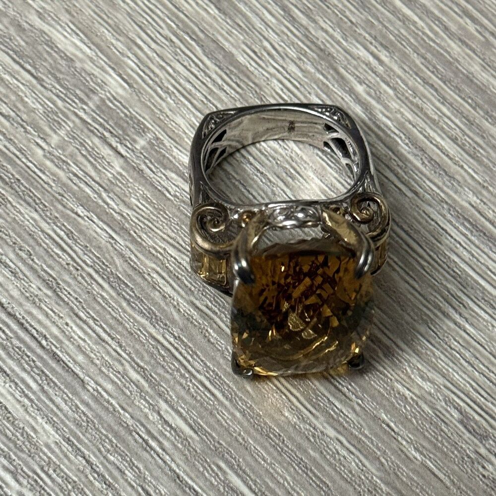 Gems En Vogue 26.4 Ct Canary Citrine Size 8 Cushion Checkerboard Cut Ring - Picture 8 of 10